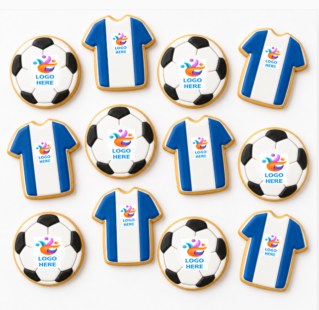 Soccer Balls and Jerseys with Logos Cookies - Set of 24