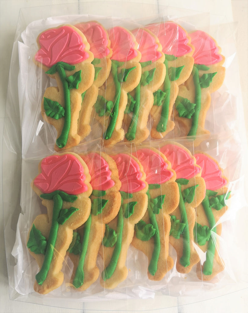 12 "Long stem Roses"  Shortbread Cookies 5" - Individually wrapped