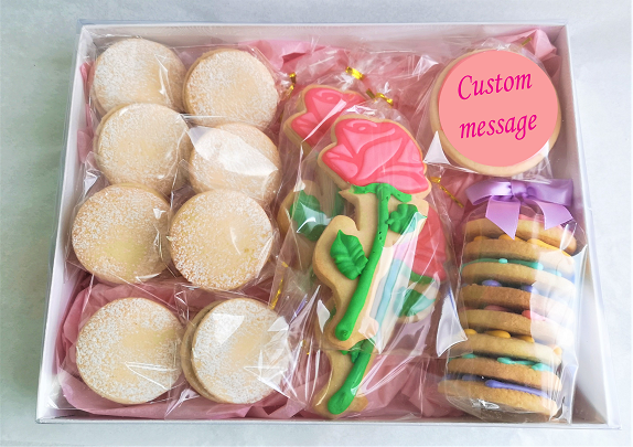 Custom Message Alfajores and Flowers Cookie Gift Set - Local Pickup or Canada Delivery